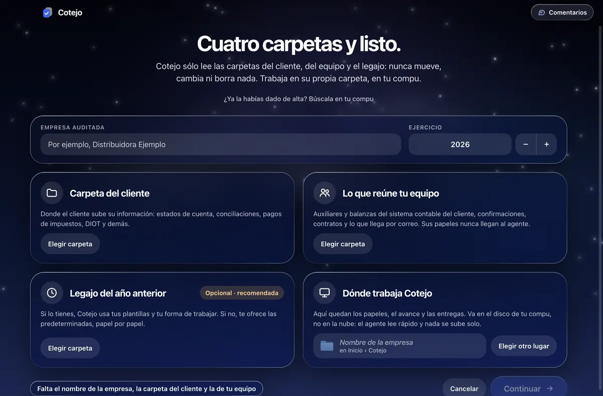 Cuatro carpetas y listo, de noche.