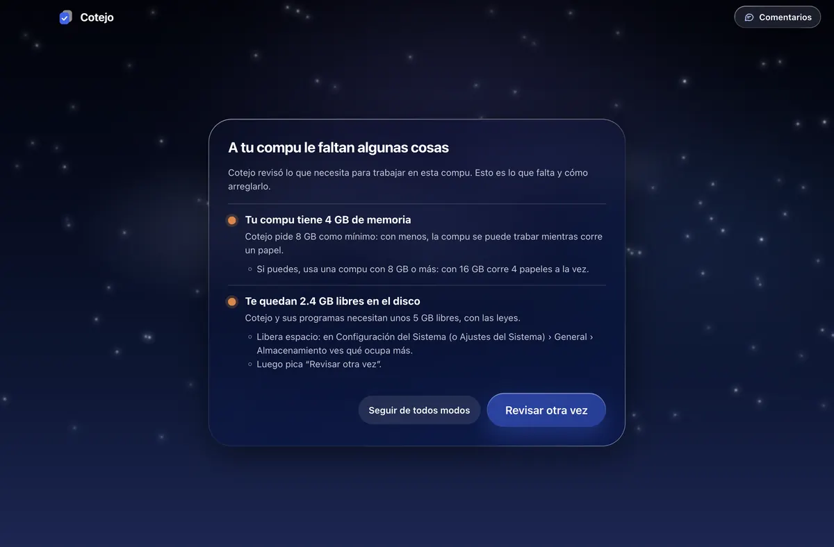 A tu compu le faltan algunas cosas, de noche.