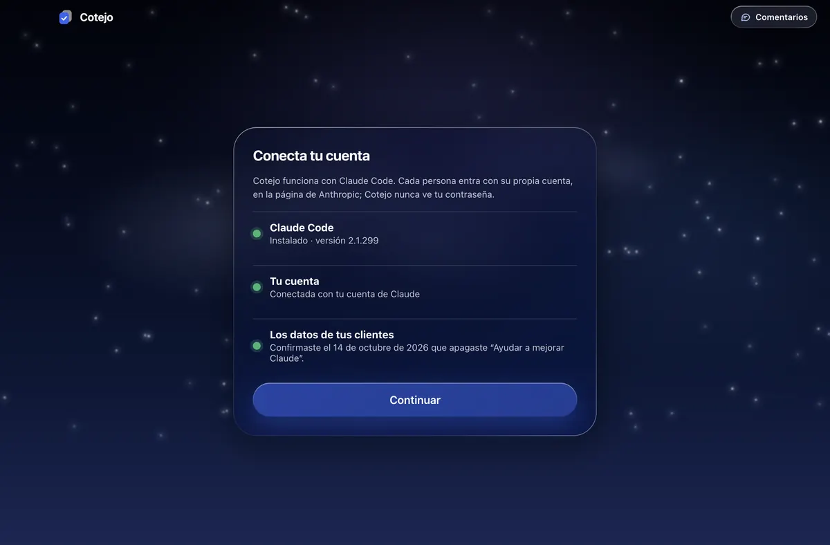 Conecta tu cuenta, de noche, con todo en verde.