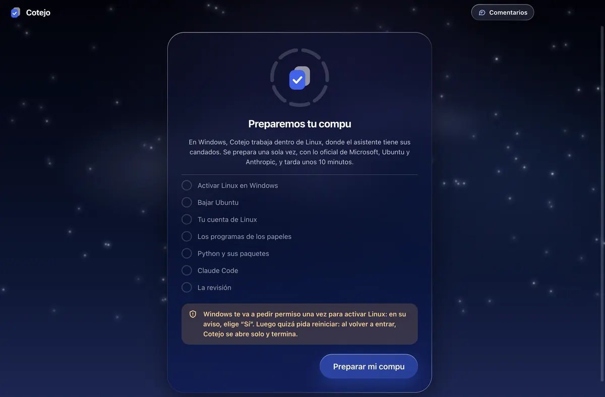 Preparemos tu compu, de noche.